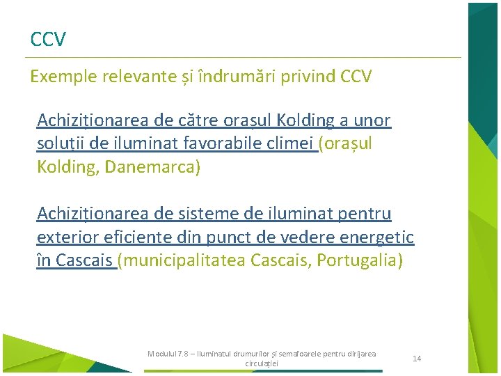 CCV Exemple relevante și îndrumări privind CCV Achiziționarea de către orașul Kolding a unor