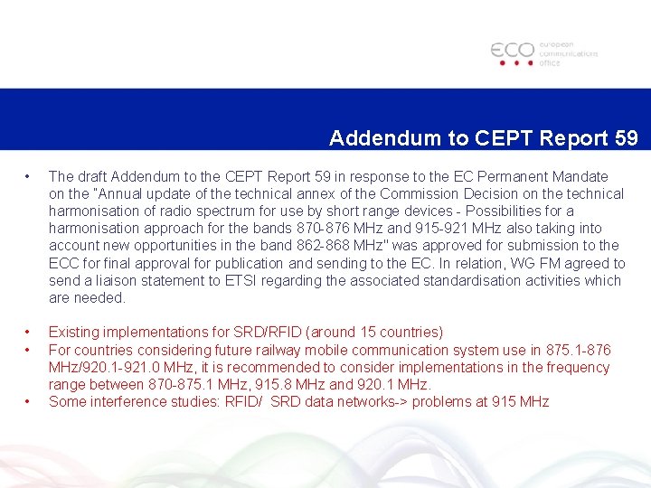 Addendum to CEPT Report 59 • The draft Addendum to the CEPT Report 59