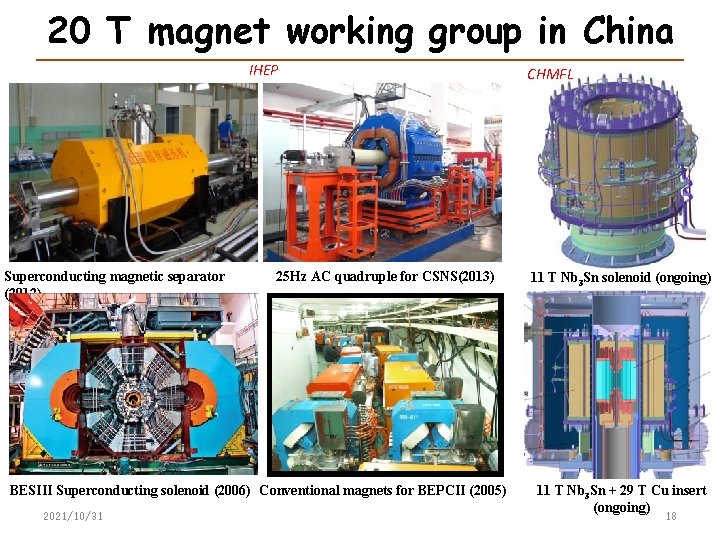 20 T magnet working group in China IHEP Superconducting magnetic separator (2012) 25 Hz