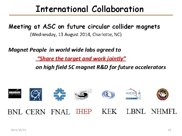 International Collaboration Meeting at ASC on future circular collider magnets (Wednesday, 13 August 2014,