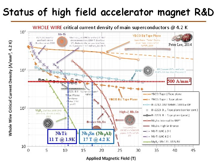 Status of high field accelerator magnet R&D WHOLE WIRE critical current density of main