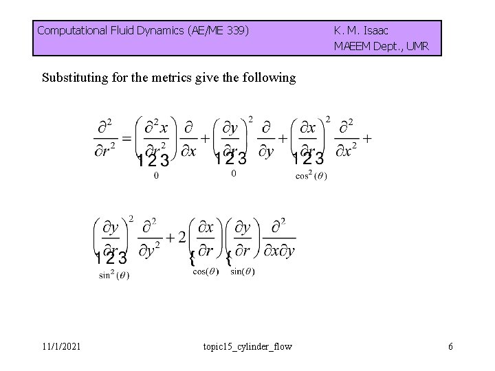 Computational Fluid Dynamics (AE/ME 339) K. M. Isaac MAEEM Dept. , UMR Substituting for