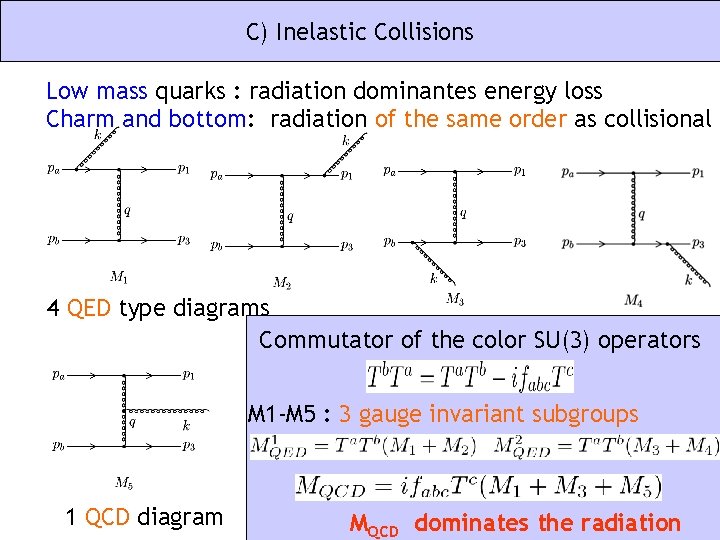 C) Inelastic Collisions Low mass quarks : radiation dominantes energy loss Charm and bottom: