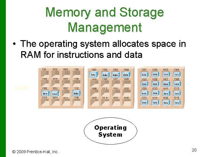 Memory and Storage Management • The operating system allocates space in RAM for instructions