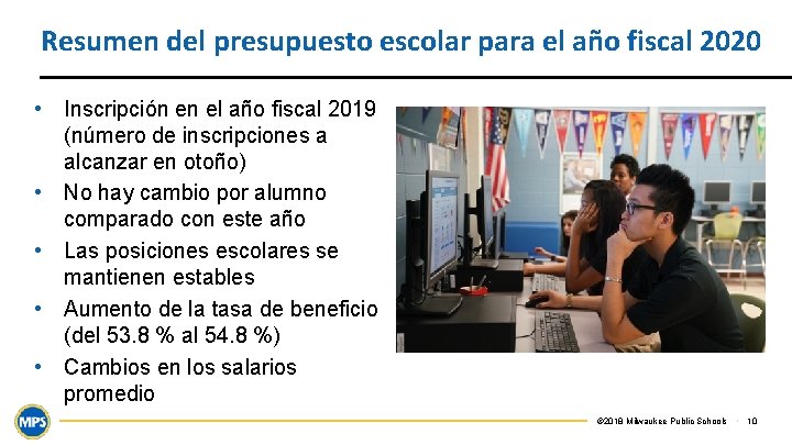 Resumen del presupuesto escolar para el año fiscal 2020 • Inscripción en el año