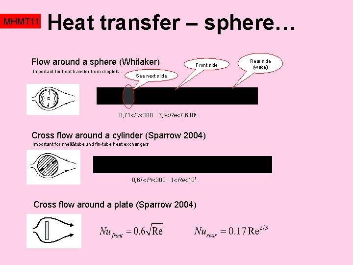 MHMT 11 Heat transfer – sphere… Flow around a sphere (Whitaker) Important for heat MHMT 11 Heat transfer – sphere… Flow around a sphere (Whitaker) Important for heat