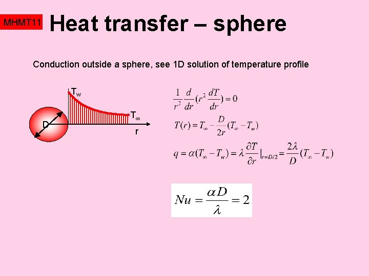 Heat transfer – sphere MHMT 11 Conduction outside a sphere, see 1 D solution Heat transfer – sphere MHMT 11 Conduction outside a sphere, see 1 D solution