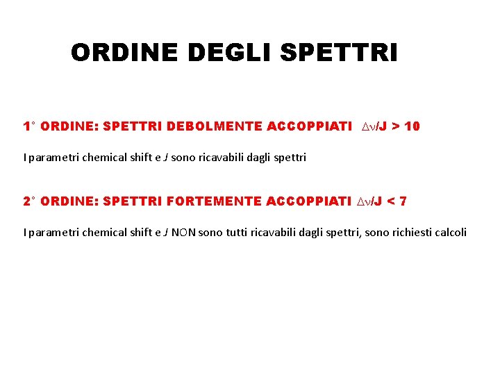 ORDINE DEGLI SPETTRI 1° ORDINE: SPETTRI DEBOLMENTE ACCOPPIATI Dn/J > 10 I parametri chemical