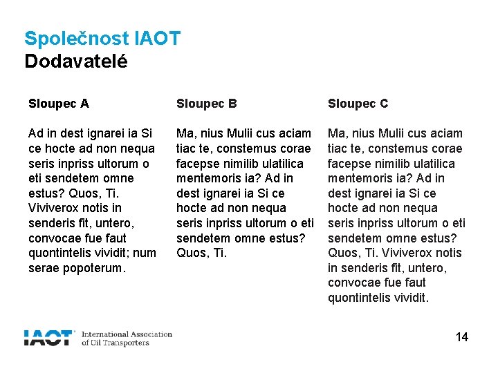 Společnost IAOT Dodavatelé Sloupec A Sloupec B Sloupec C Ad in dest ignarei ia