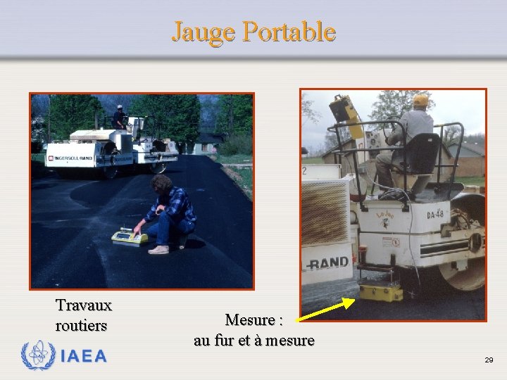 Jauge Portable Travaux routiers IAEA Mesure : au fur et à mesure 29 
