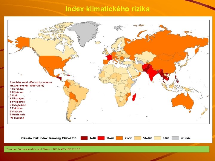 Index klimatického rizika Countries most affected by extreme weather events (1996– 2015) 1 Honduras