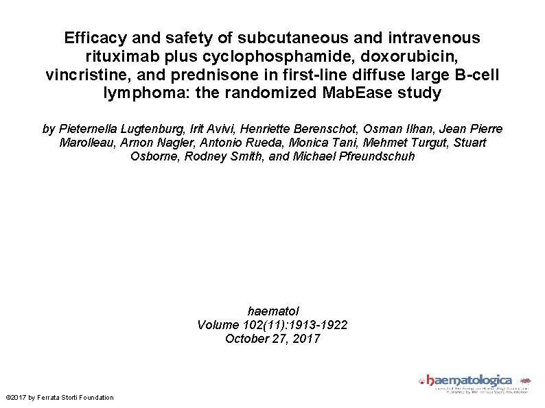 Efficacy and safety of subcutaneous and intravenous rituximab plus cyclophosphamide, doxorubicin, vincristine, and prednisone