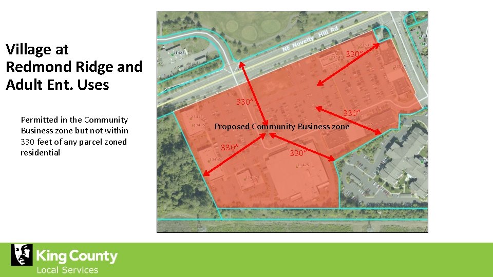 Village at Redmond Ridge and Adult Ent. Uses 330” Permitted in the Community Business