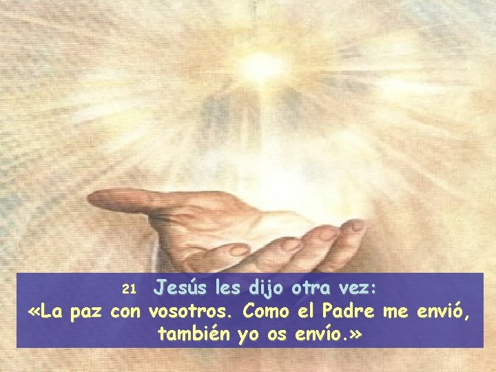 Jesús les dijo otra vez: «La paz con vosotros. Como el Padre me envió,