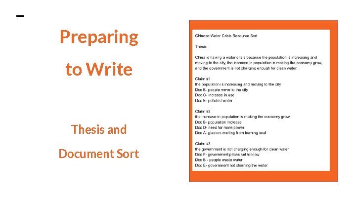 Preparing to Write Thesis and Document Sort 