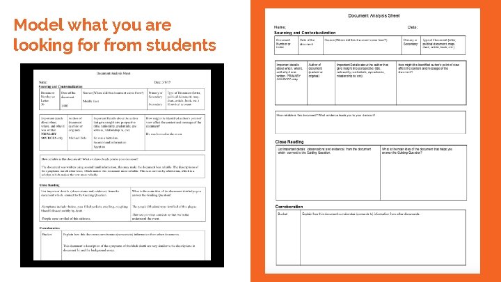 Model what you are looking for from students 