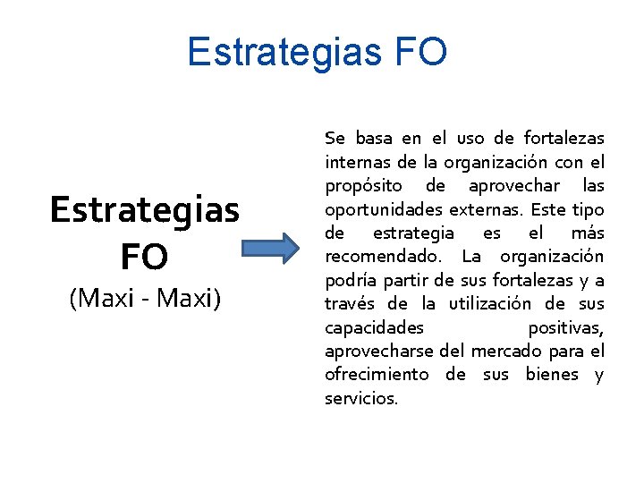 Estrategias FO (Maxi - Maxi) Se basa en el uso de fortalezas internas de