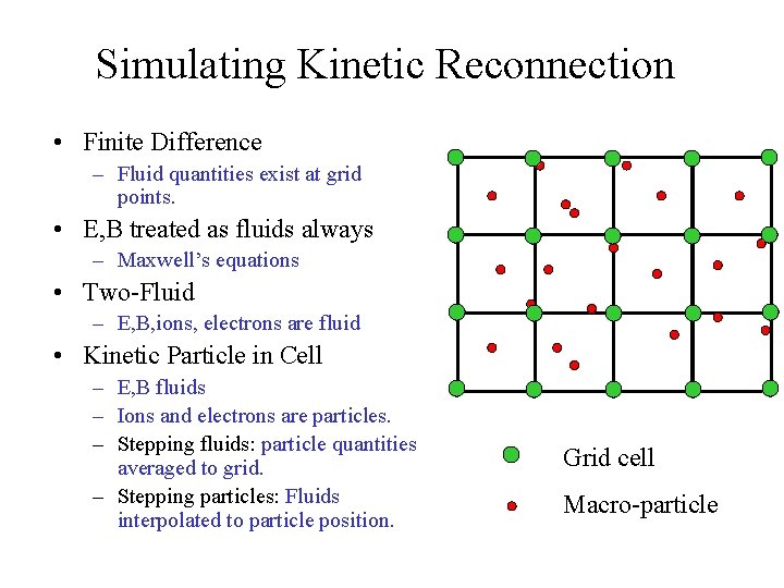 Simulating Kinetic Reconnection • Finite Difference – Fluid quantities exist at grid points. •