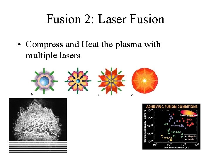 Fusion 2: Laser Fusion • Compress and Heat the plasma with multiple lasers 