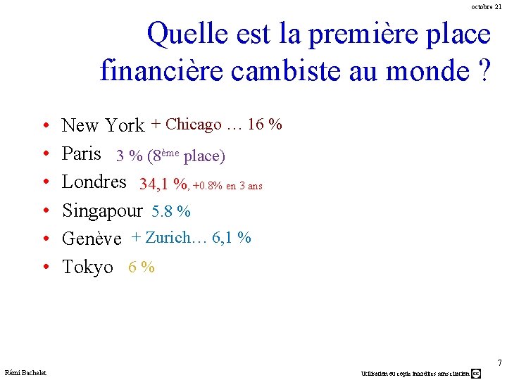 octobre 21 Quelle est la première place financière cambiste au monde ? • •