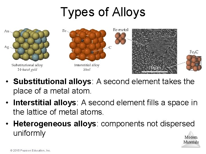 Types of Alloys • Substitutional alloys: A second element takes the place of a