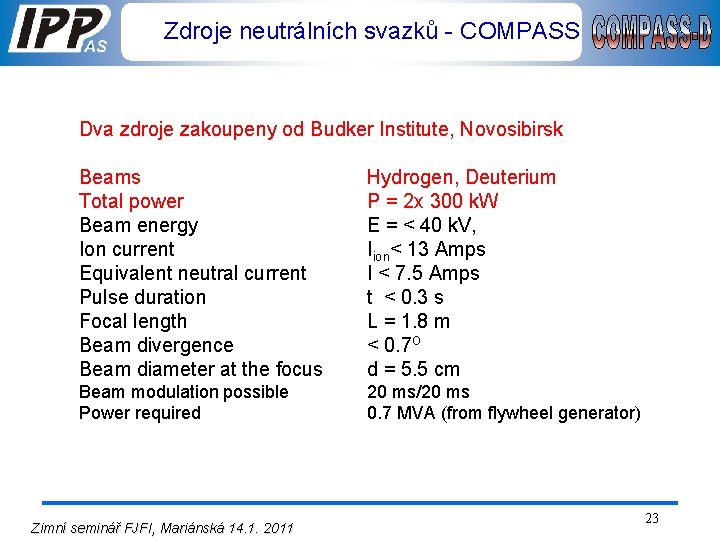 Zdroje neutrálních svazků - COMPASS Dva zdroje zakoupeny od Budker Institute, Novosibirsk Beams Total