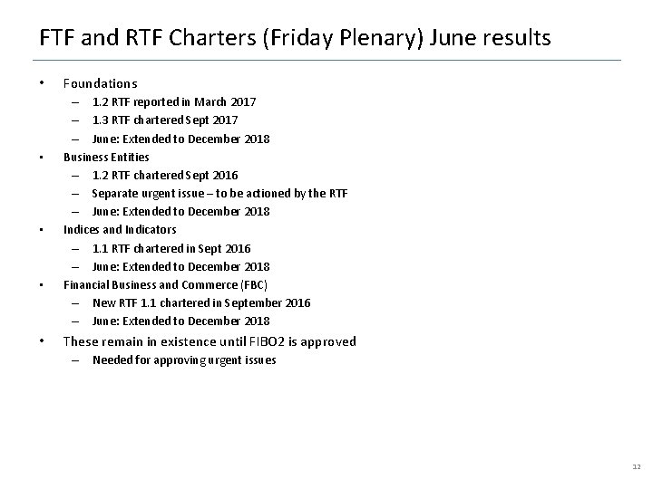 FTF and RTF Charters (Friday Plenary) June results • • • Foundations – 1.