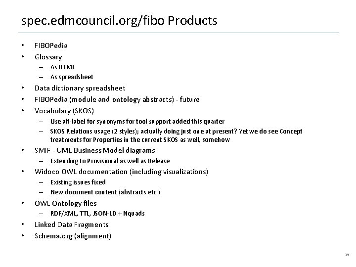 spec. edmcouncil. org/fibo Products • • FIBOPedia Glossary – As HTML – As spreadsheet