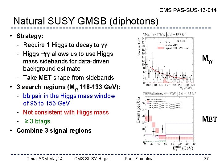 CMS PAS-SUS-13 -014 Natural SUSY GMSB (diphotons) • Strategy: - Require 1 Higgs to