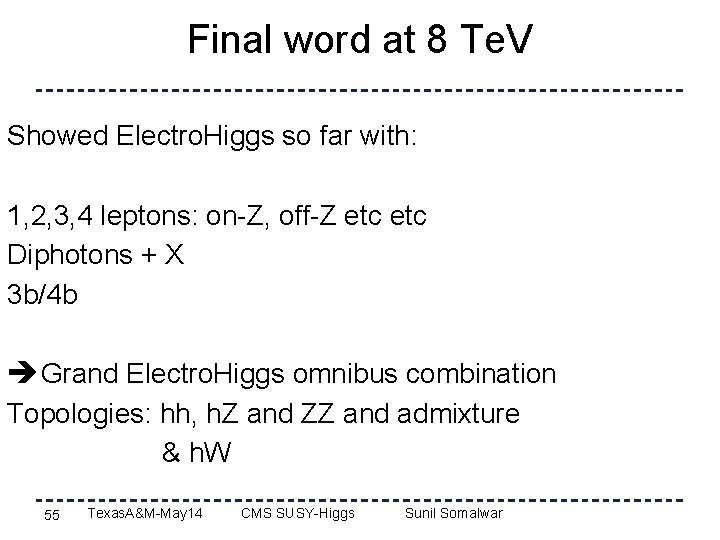 Final word at 8 Te. V Showed Electro. Higgs so far with: 1, 2,