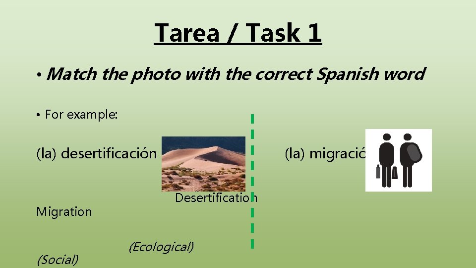 Tarea / Task 1 • Match the photo with the correct Spanish word •