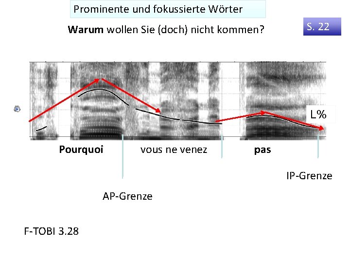 Prominente und fokussierte Wörter Warum wollen Sie (doch) nicht kommen? S. 22 L% Pourquoi