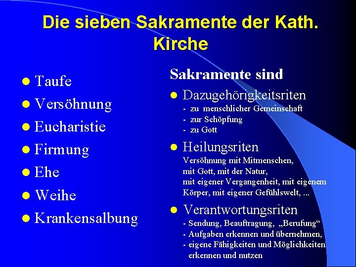 Die sieben Sakramente der Kath. Kirche l Taufe l Versöhnung Sakramente sind l -