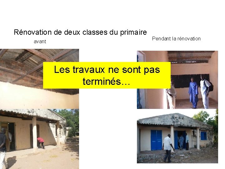 Rénovation de deux classes du primaire avant Pendant la rénovation Les travaux ne sont