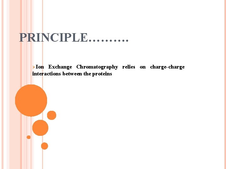 PRINCIPLE………. ØIon Exchange Chromatography relies on charge-charge interactions between the proteins 