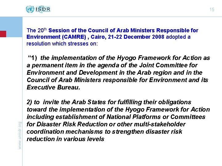 15 The 20 th Session of the Council of Arab Ministers Responsible for Environment