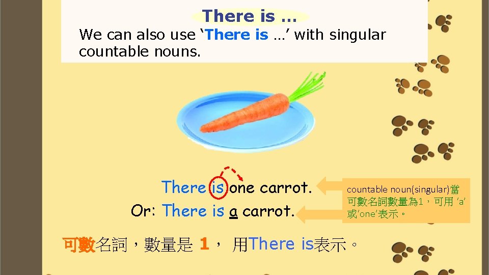 There is … We can also use ‘There is …’ with singular countable nouns.