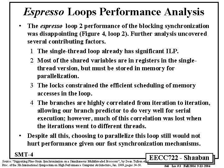 Espresso Loops Performance Analysis • The espresso loop 2 performance of the blocking synchronization