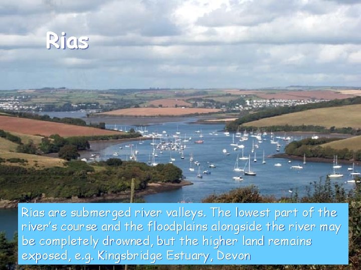Rias are submerged river valleys. The lowest part of the river’s course and the