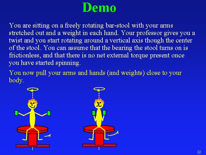 Demo You are sitting on a freely rotating bar-stool with your arms stretched out