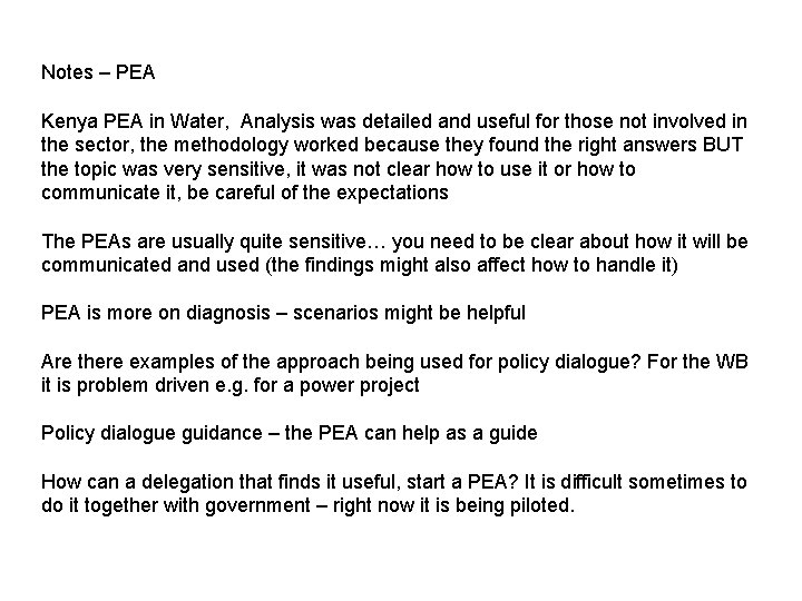 Notes – PEA Kenya PEA in Water, Analysis was detailed and useful for those