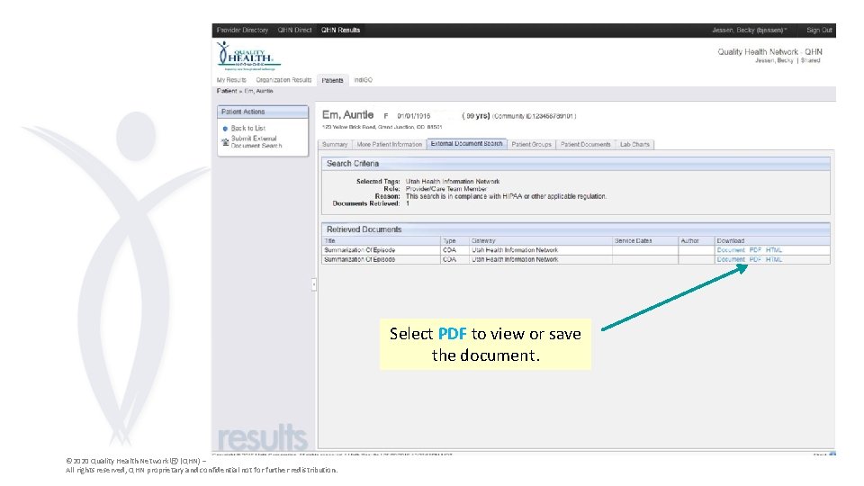 Select PDF to view or save the document. © 2020 Quality Health Network Ⓡ