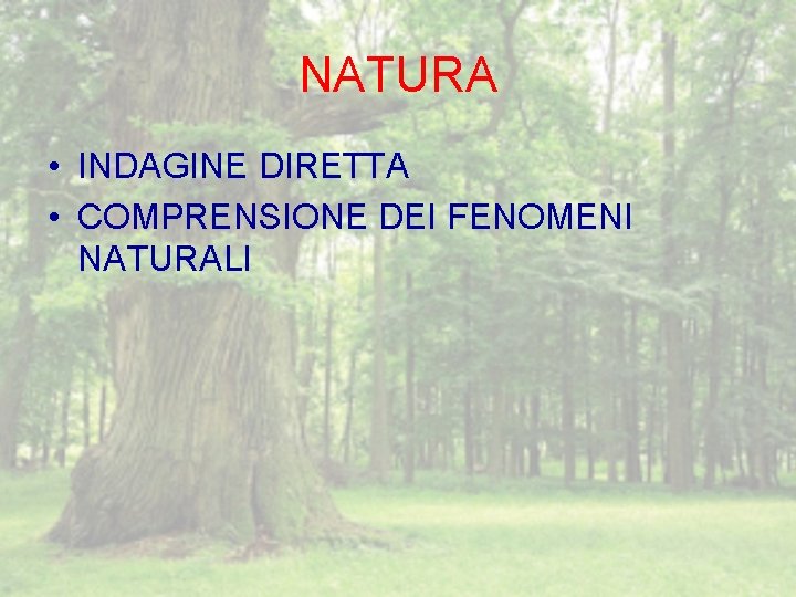 NATURA • INDAGINE DIRETTA • COMPRENSIONE DEI FENOMENI NATURALI 