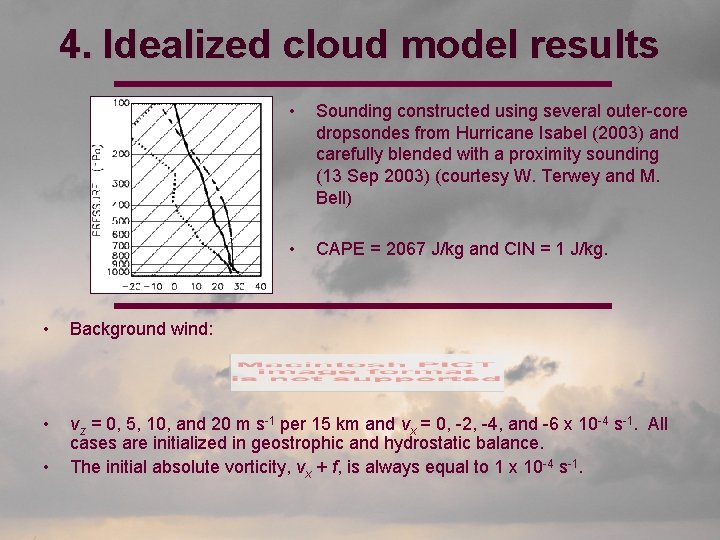 4. Idealized cloud model results • Sounding constructed using several outer-core dropsondes from Hurricane