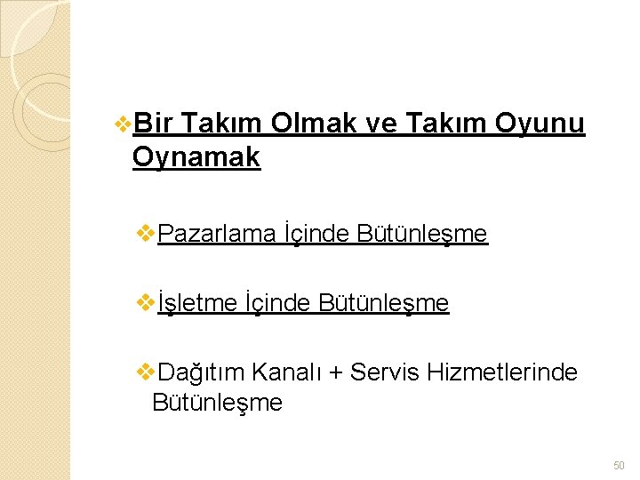 v. Bir Takım Olmak ve Takım Oyunu Oynamak v. Pazarlama İçinde Bütünleşme vİşletme İçinde