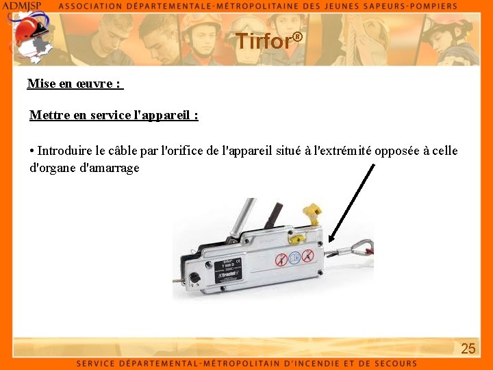 Tirfor® Mise en œuvre : Mettre en service l'appareil : • Introduire le câble