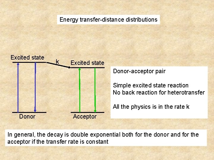 Energy transfer-distance distributions Excited state k Excited state Donor-acceptor pair Simple excited state reaction
