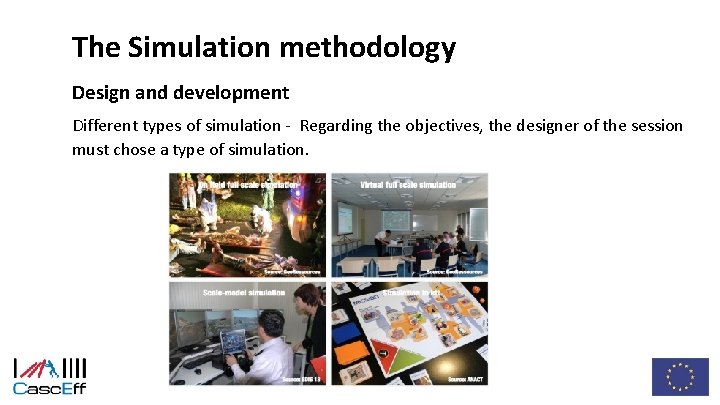 The Simulation methodology Design and development Different types of simulation - Regarding the objectives,