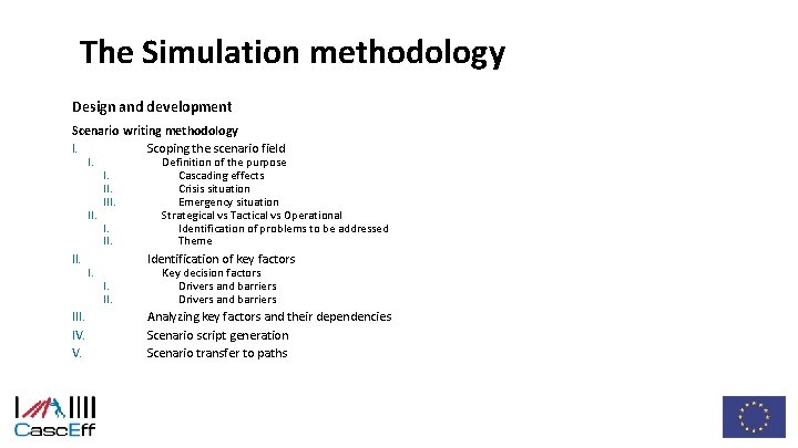 The Simulation methodology Design and development Scenario writing methodology I. Scoping the scenario field