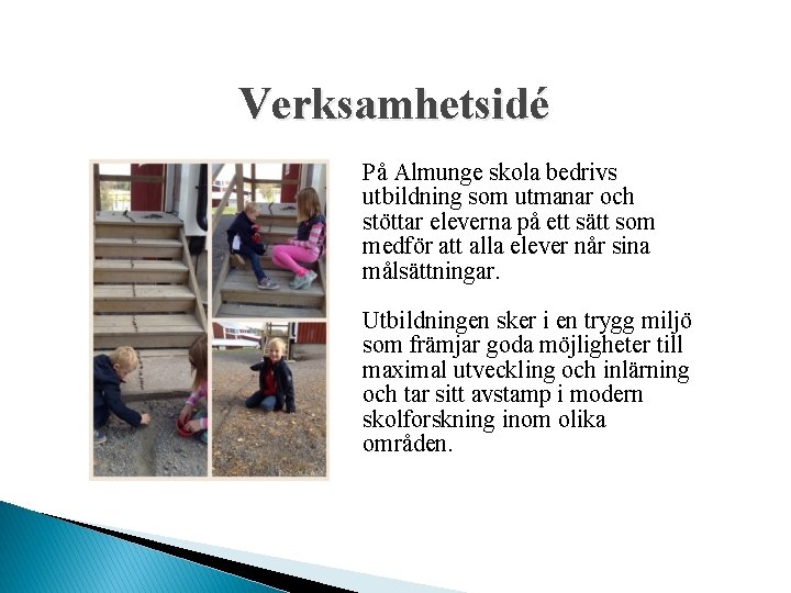 Verksamhetsidé På Almunge skola bedrivs utbildning som utmanar och stöttar eleverna på ett sätt